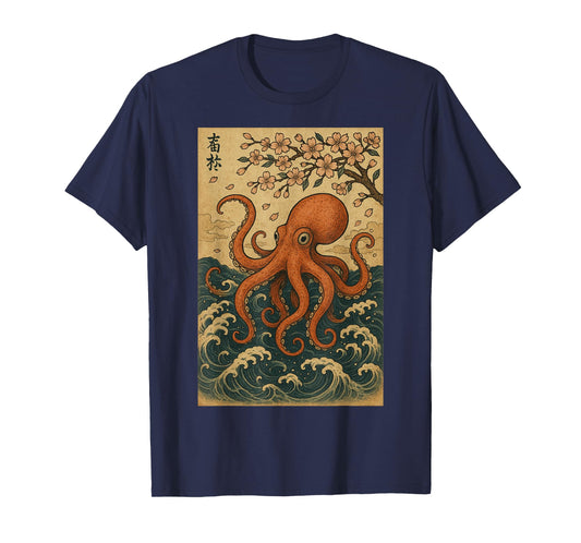 Octopus and Cherry Blossom tree Japanese Woodblock art T-Shirt