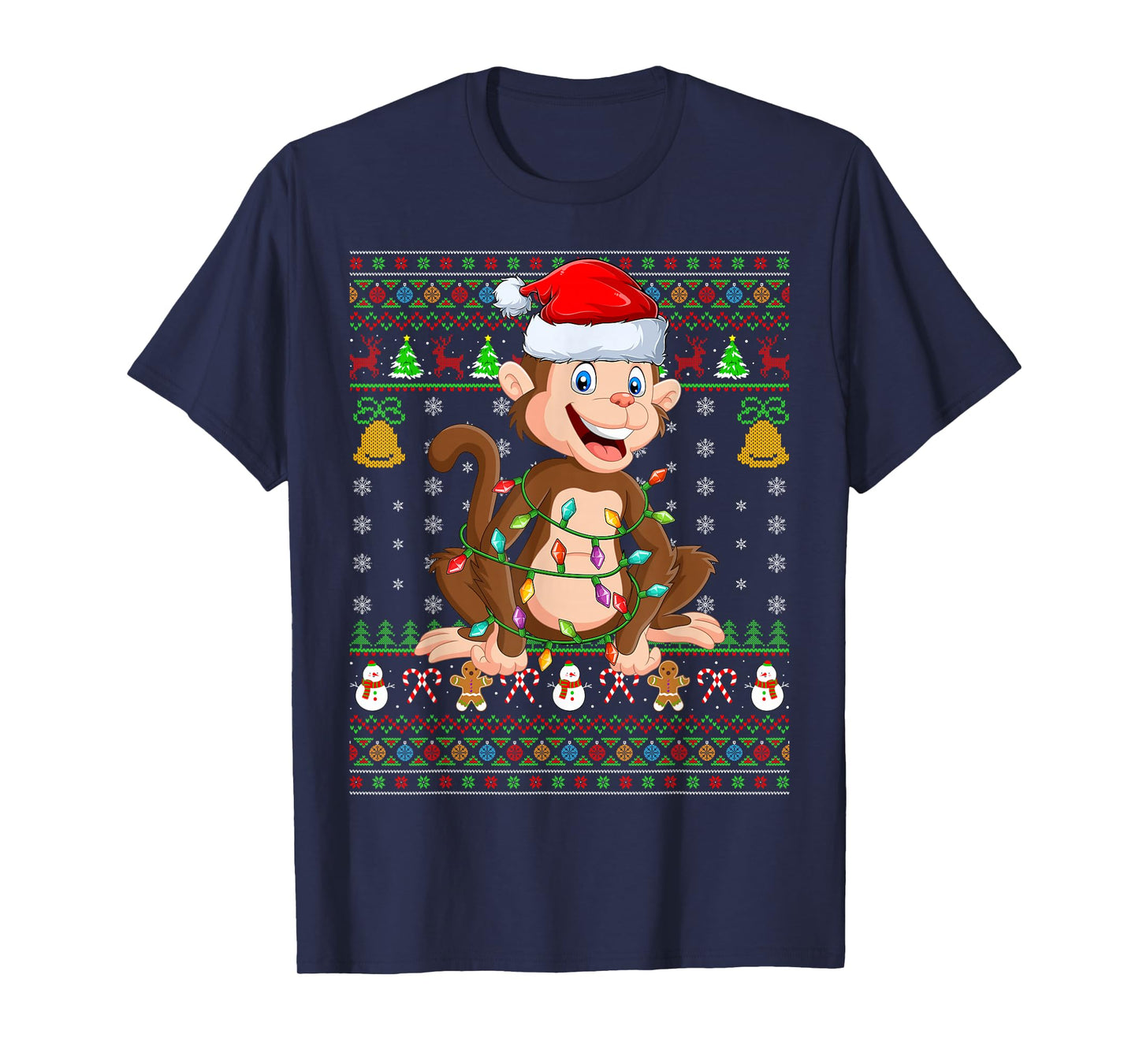 Monkey Christmas Lights Funny Monkey Ugly Sweaters Xmas T-Shirt