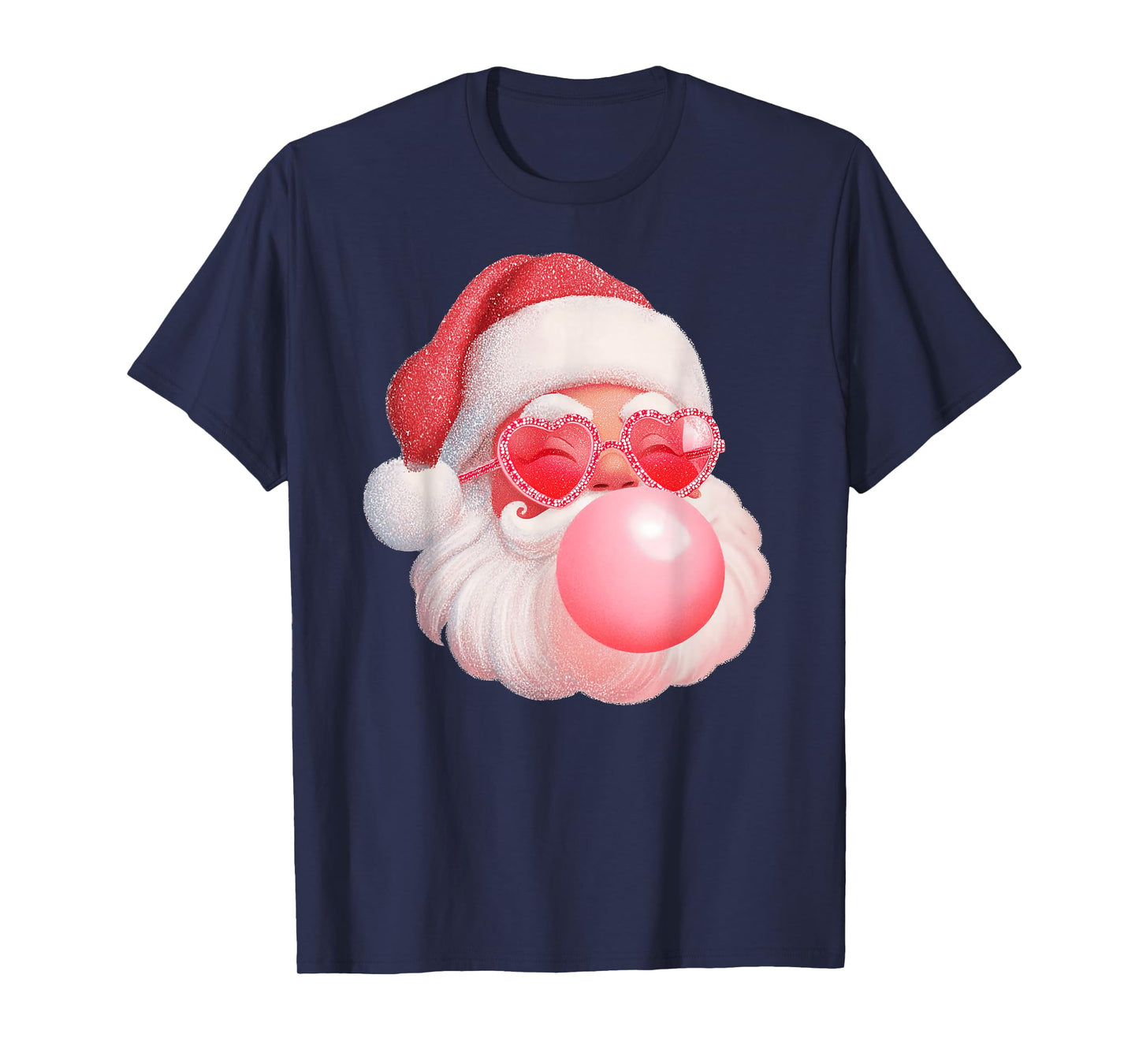 Retro Santa Claus Christmas Bubble Gum Pink Heart Sunglasses T-Shirt
