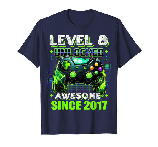 8th Birthday Boy Level 8 Gamer 8 Year Video Game Party T-Shirt