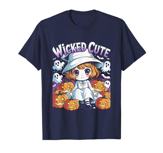 Halloween Anime Cute Witch Girls Pumpkin Bats Ghosts Kids T-Shirt