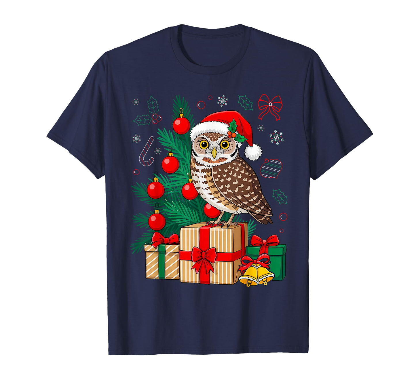 Christmas Owl Cute Lights Reindeer Santa Lover T-Shirt