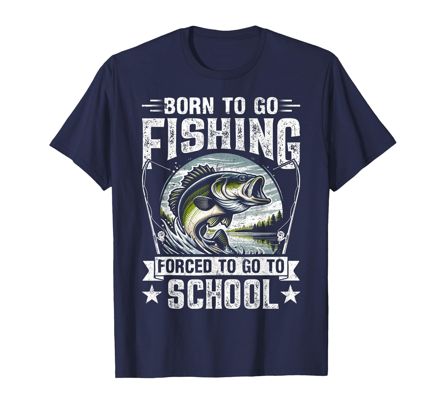 Teen Boys Fishing Shirt Forced To Go To School Bass Fish T-Shirt