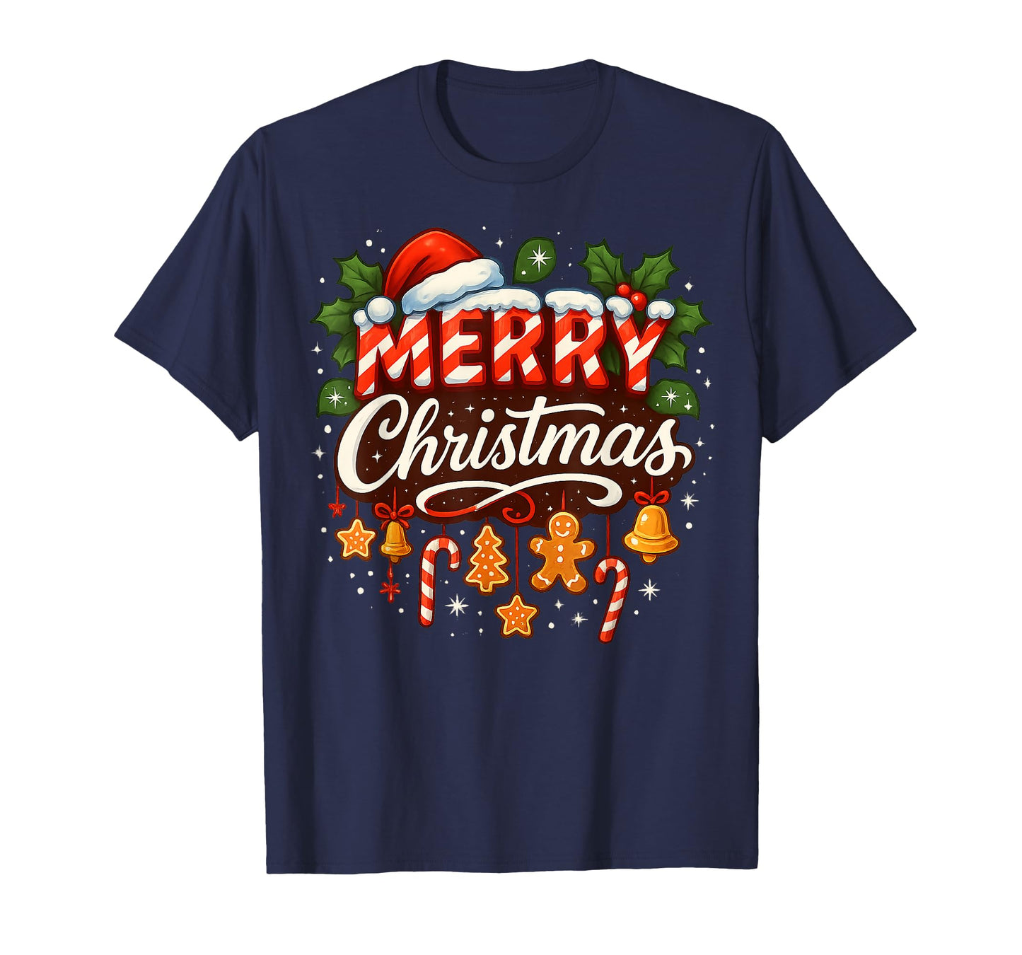 Merry Christmas Lights Red Santa Hat Family Xmas Pajamas T-Shirt