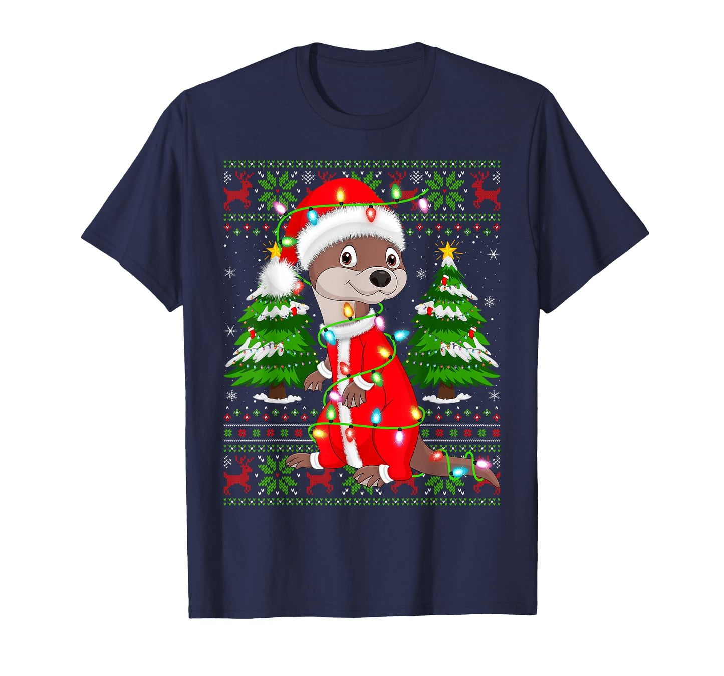 Otter Christmas Lights Santa Costume Ugly Xmas Sweaters T-Shirt