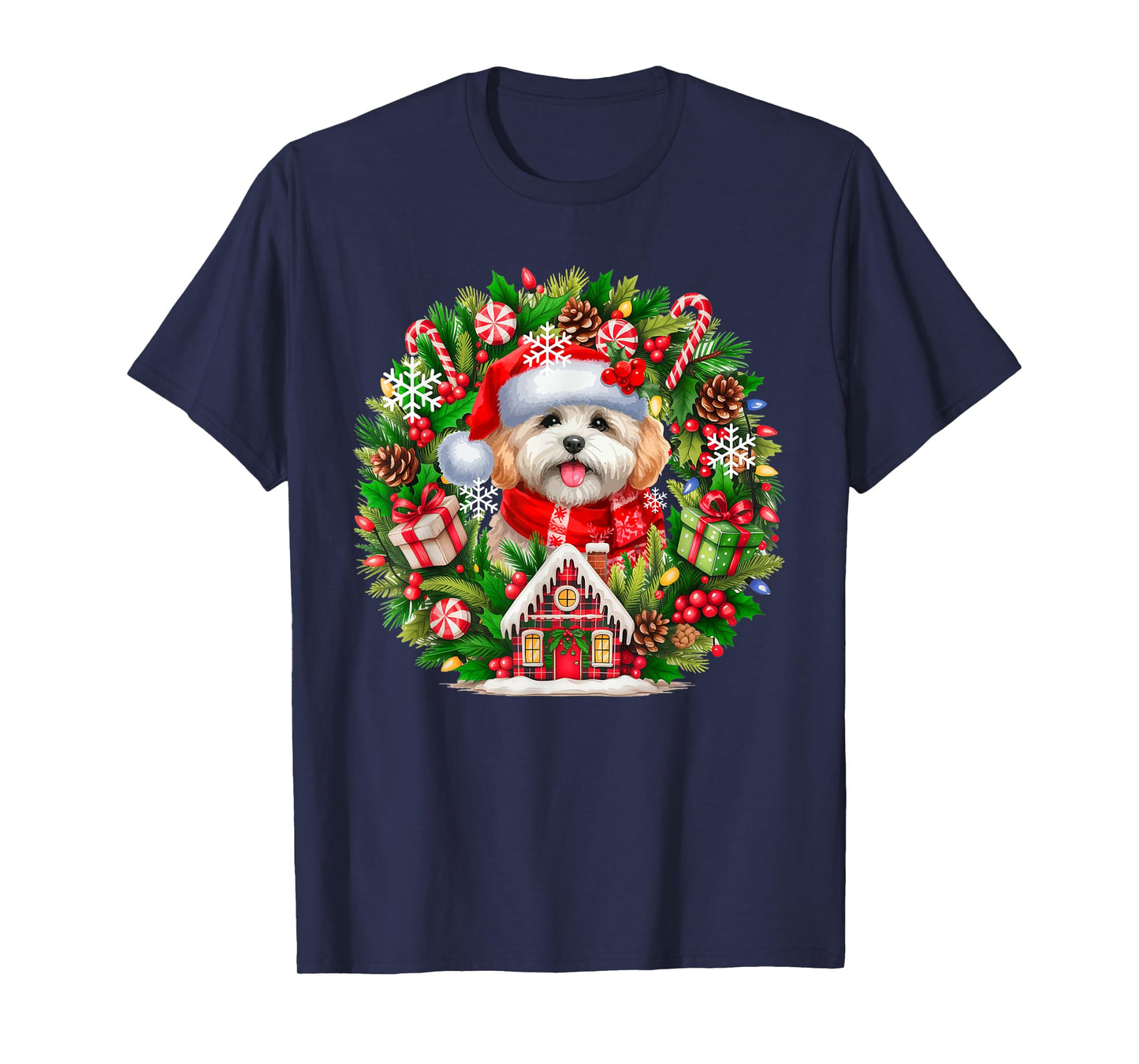 Santa Maltipoo Christmas Floral Circle Matching Owner Kids T-Shirt