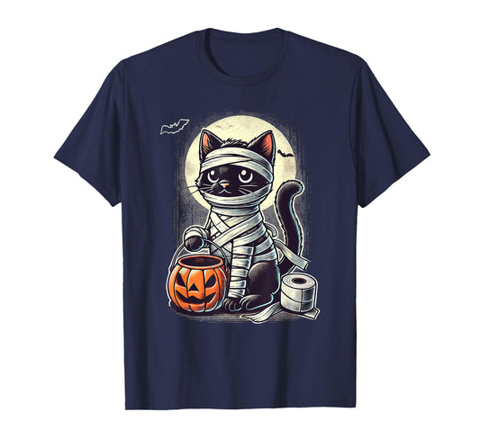 Black Cat Mummy Men Women Kids Halloween Funny Black Cat T-Shirt