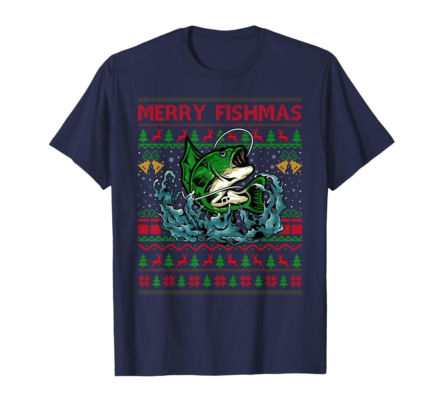 Fishing Ugly Christmas Sweaters Xmas Pajamas Merry Fishmas T-Shirt