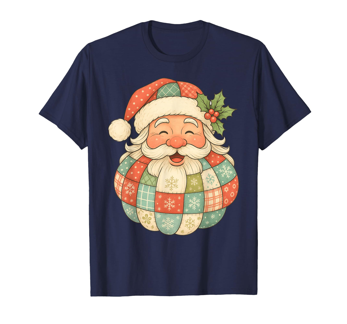 Vintage Christmas Santa Claus Patchwork Art Face T-Shirt