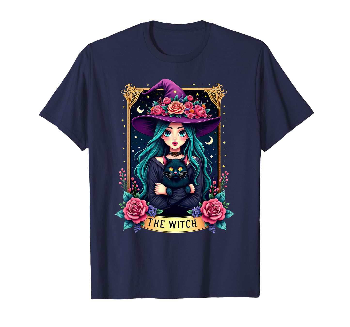 Gothic Tarot Card The Witch with Black Cat T-Shirt