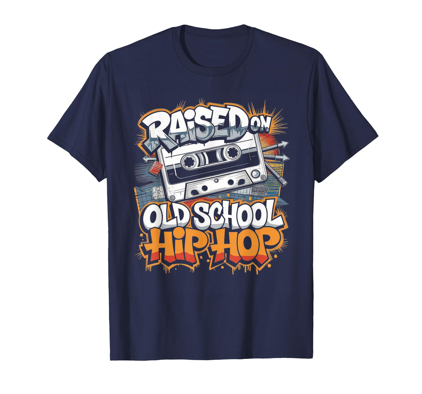 RAISED ON OLD SCHOOL HIP HOP Tshirt Cassette Graffiti Rap T-Shirt