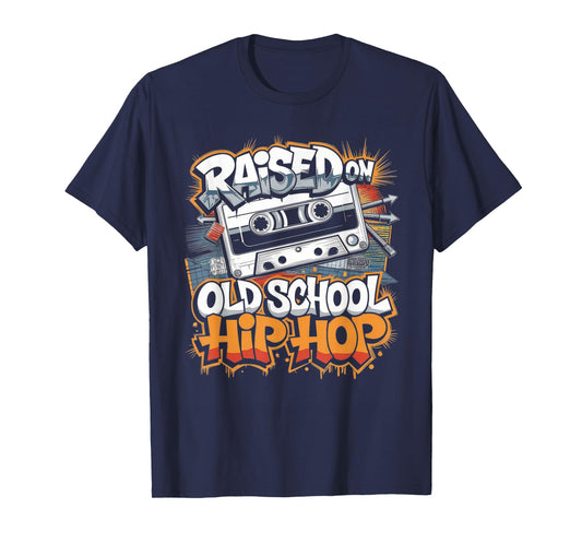 RAISED ON OLD SCHOOL HIP HOP Tshirt Cassette Graffiti Rap T-Shirt