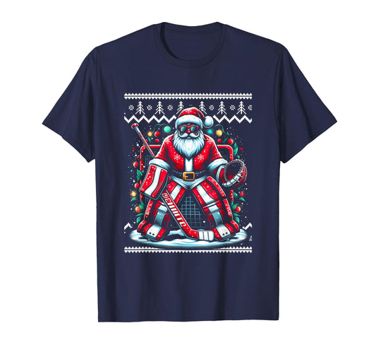 Merry Christmas Santa Hockey Goalie Ugly Christmas Sweater T-Shirt