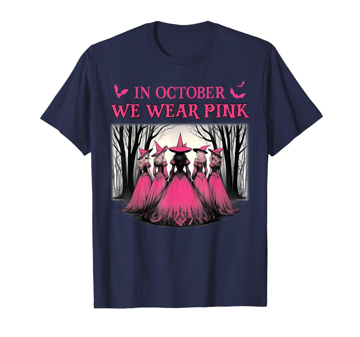 Retro in October We Wear Pink Witch Breast Cancer Awareness T-Shirt