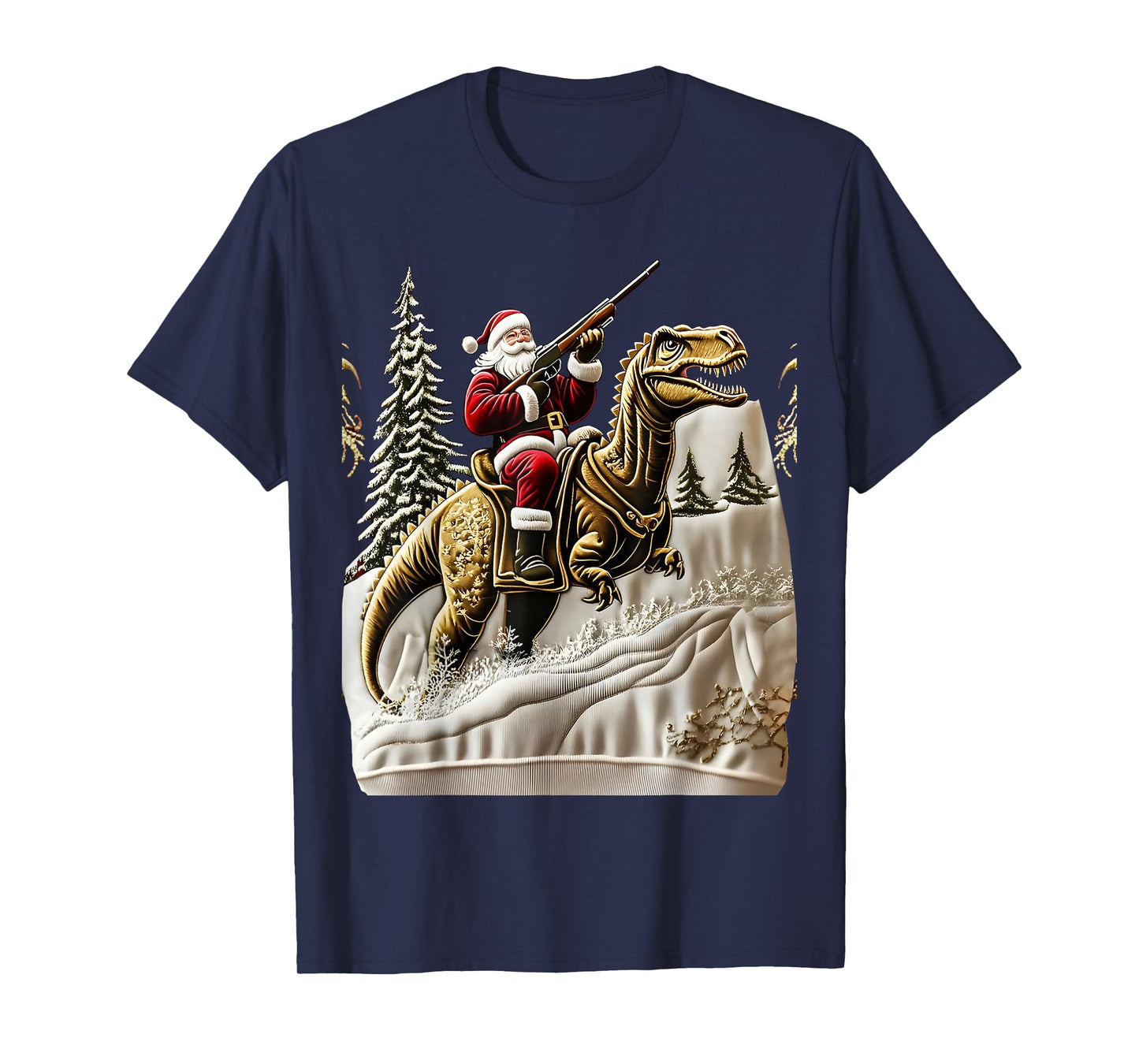 Santa Claus and Dinosaur Print Christmas T-Shirt