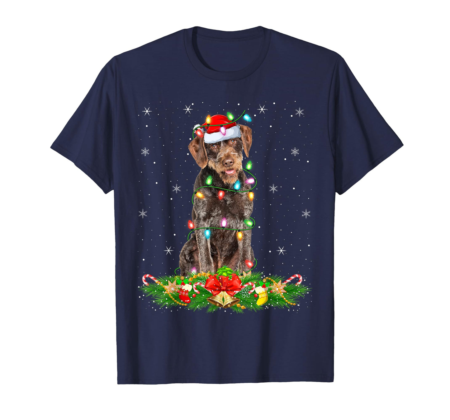 German Wirehaired Pointer Dog Christmas Lights Santa Xmas T-Shirt