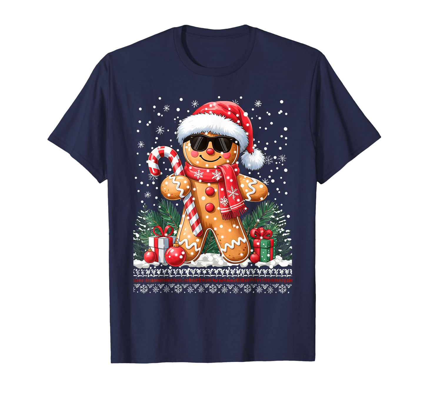 Cool Gingerbread Ugly Sweater Santa Hat Christmas Xmas Boy T-Shirt