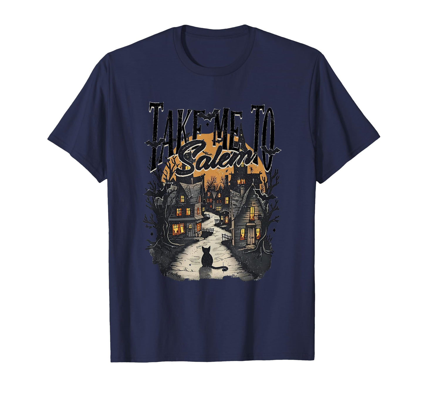 Take me to Salem Retro Halloween Black Cat Spooky Season T-Shirt