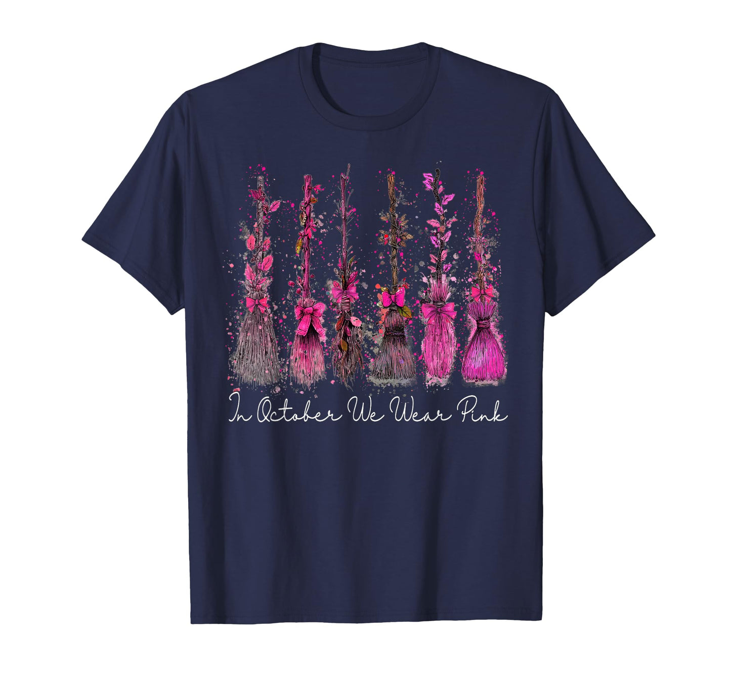 in October We Wear Pink Halloween Witch Witchy Breast Cancer T-Shirt