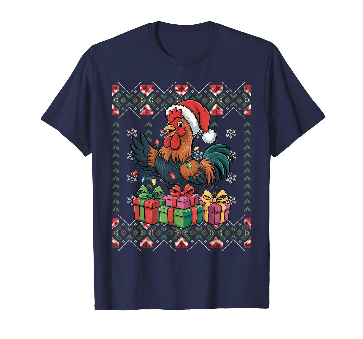 Santa Rooster Christmas Ugly Sweater Funny Holiday Pajamas T-Shirt