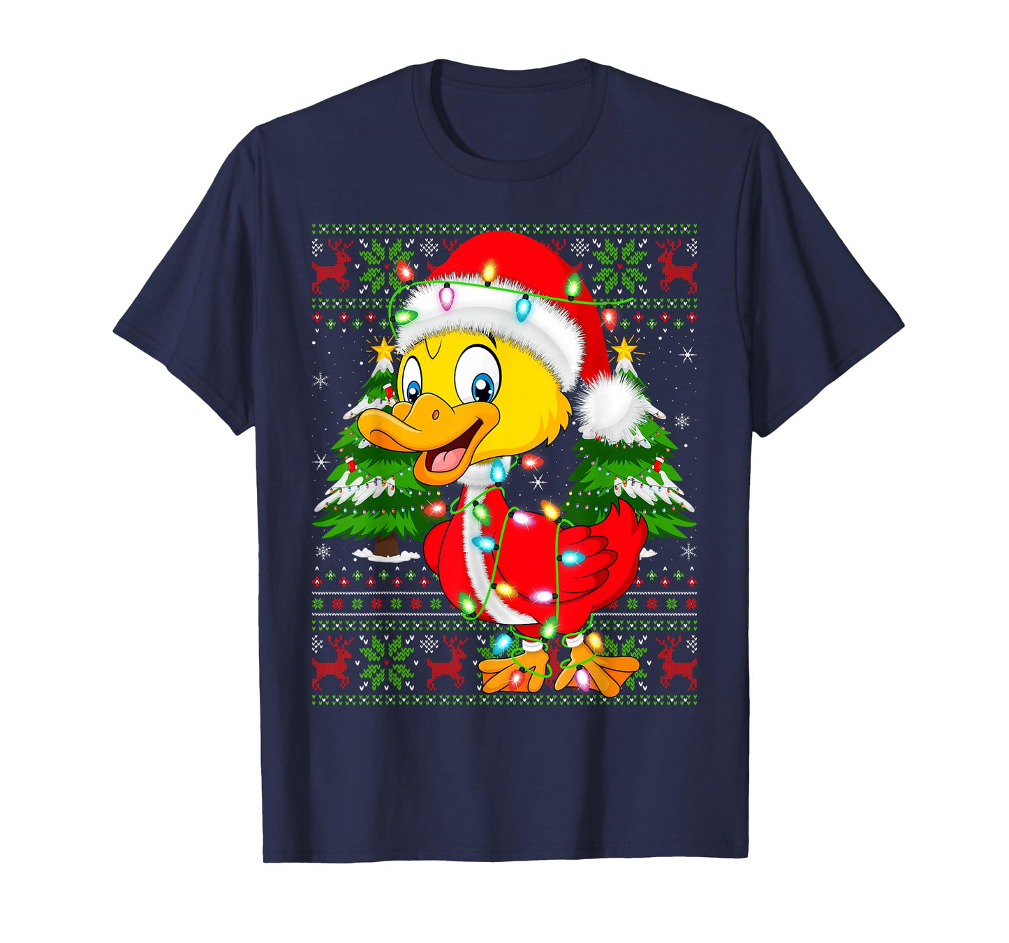 Funny Duck Christmas Lights Santa Costume Ugly Xmas Sweaters T-Shirt