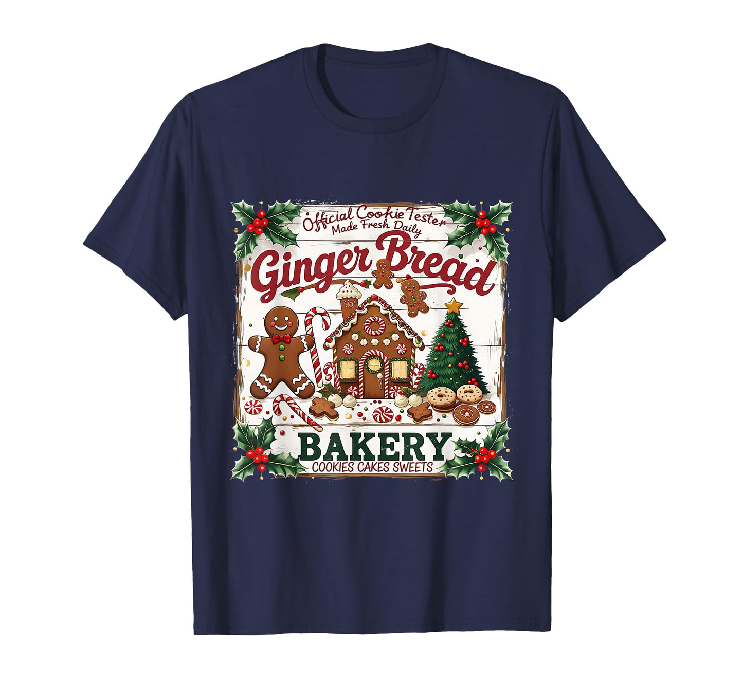 Gingerbread Bakery Christmas Cookie Dealer Holiday Vintage T-Shirt