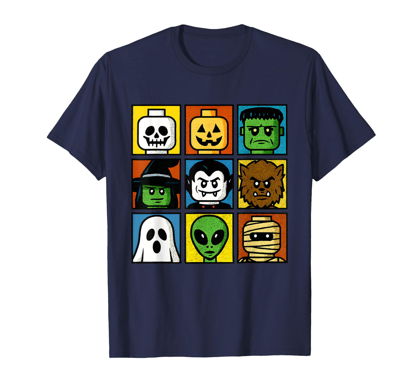 Halloween Building Brick Head Costume Funny Face Kids Boys T-Shirt