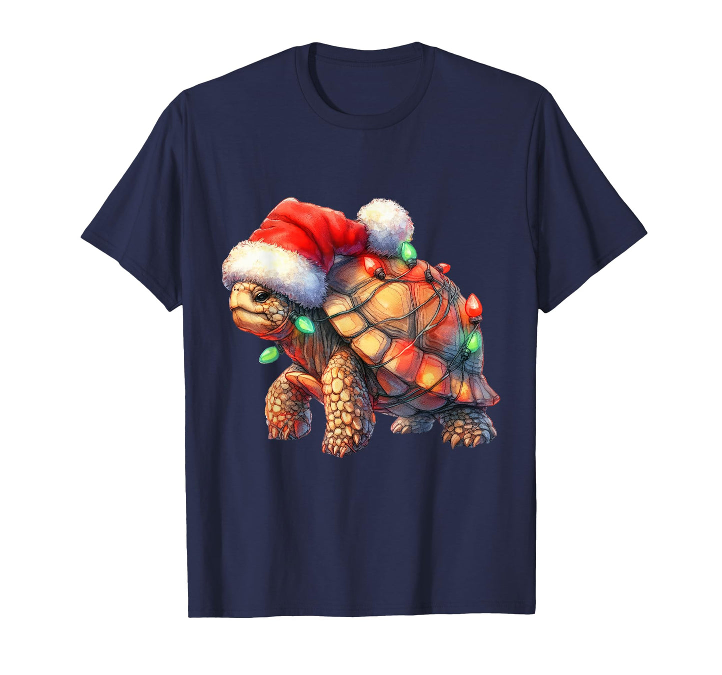 Turtle Christmas Lights Funny Santa Hat Merry Xmas T-Shirt