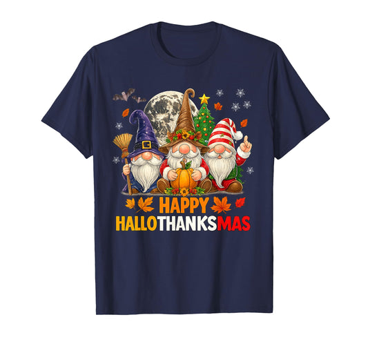 Happy Hallothanksmas Gnomes Lover Halloween Merry Christmas T-Shirt