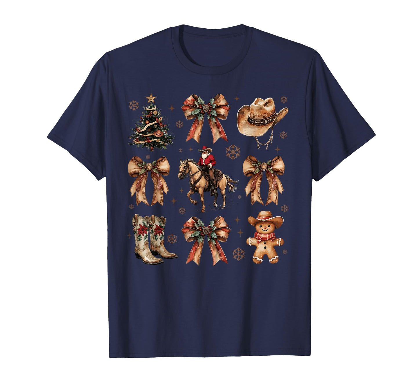 Howdy Christmas Santa Cowboy Coquette Bow Gingerbread Xmas T-Shirt