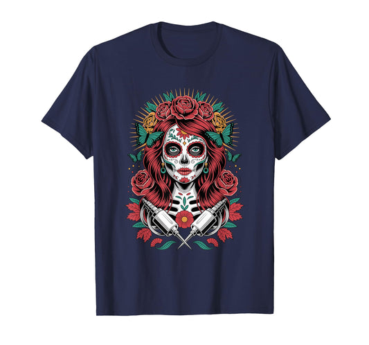 EL Dia DE Los Muertos Rose Girl Catrina V6- Dead Day T-Shirt