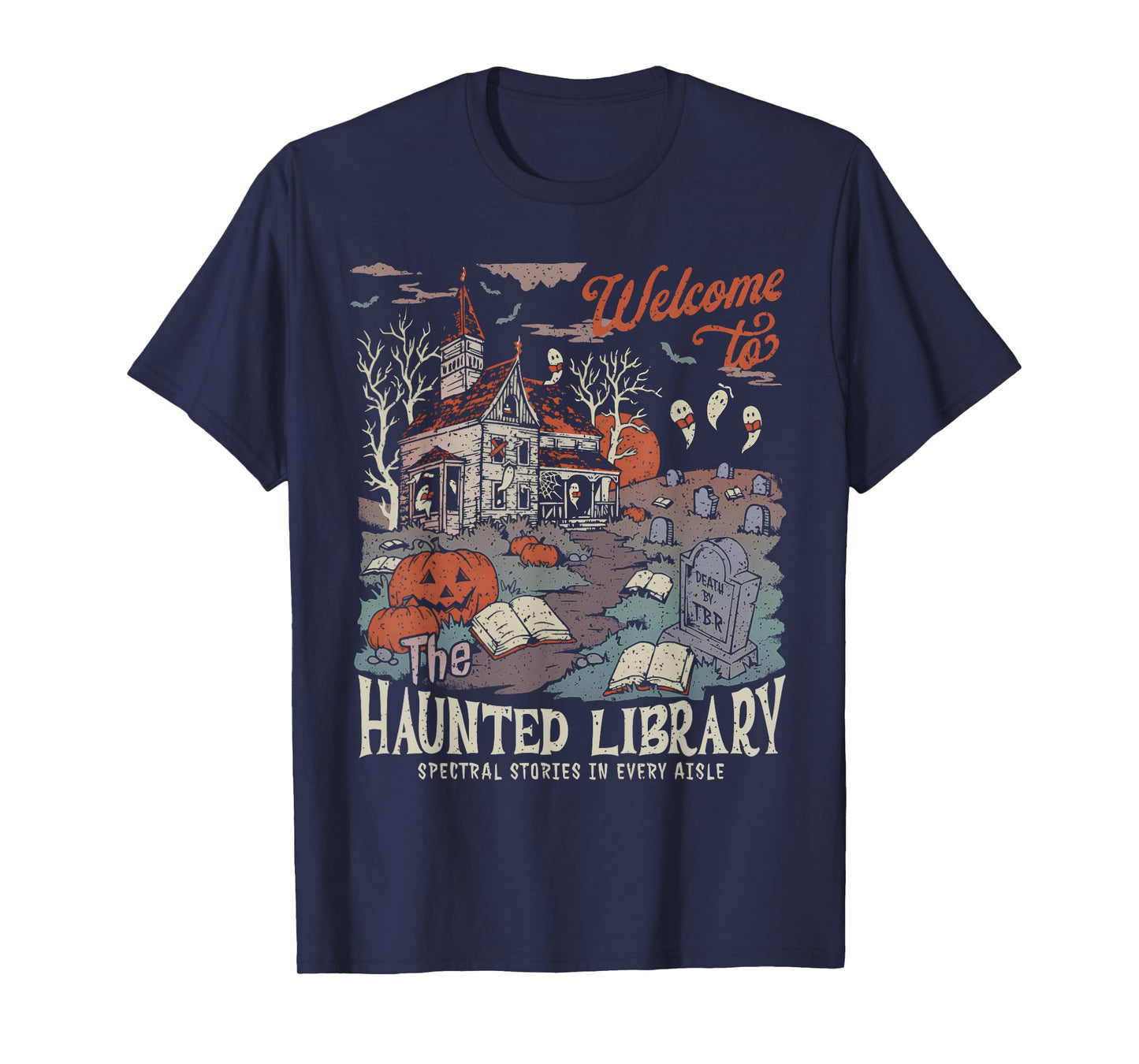 Retro Salem Welcome To The Haunted Library Bookish Halloween T-Shirt