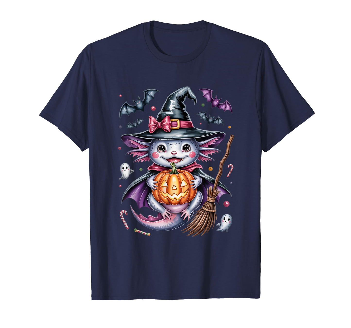 Witchy Axolotl Halloween Magic – Cute Pumpkin Night T-Shirt