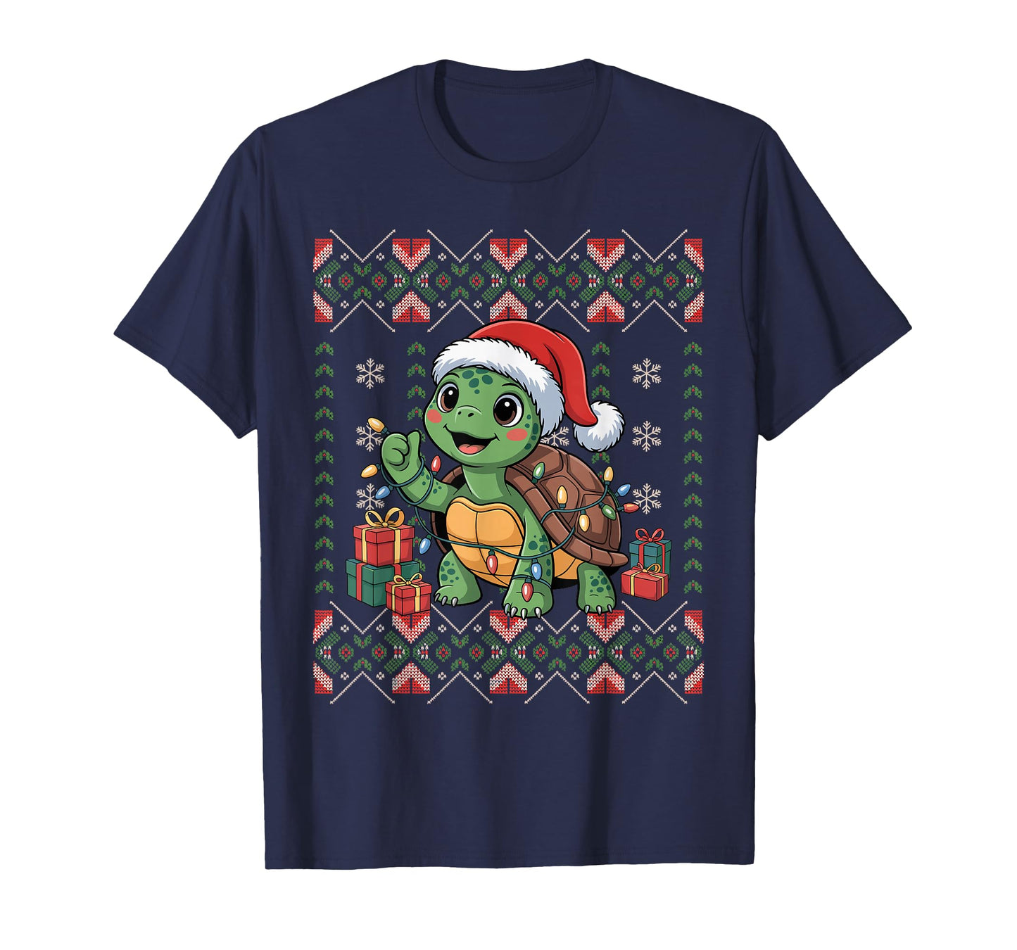 Santa Turtle Christmas Ugly Sweater Funny Holiday Pajamas T-Shirt