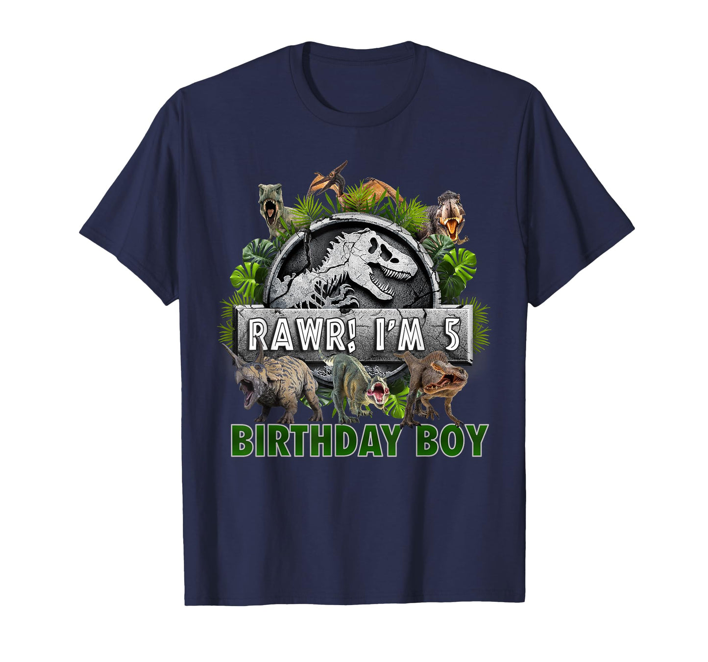 Kids 5 Year Old Shirt 5th Birthday Boy T Rex Dinosaur T-Shirt
