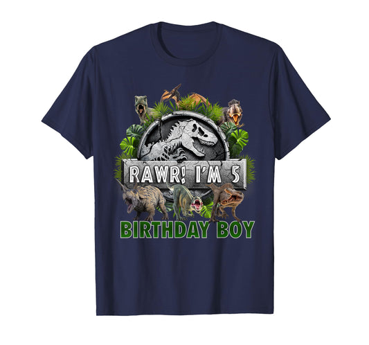 Kids 5 Year Old Shirt 5th Birthday Boy T Rex Dinosaur T-Shirt