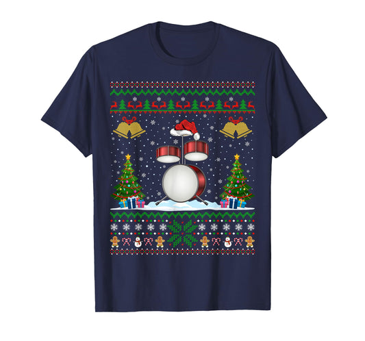 Drummer Xmas Ugly Sweater Musical Drum Christmas Pajamas T-Shirt