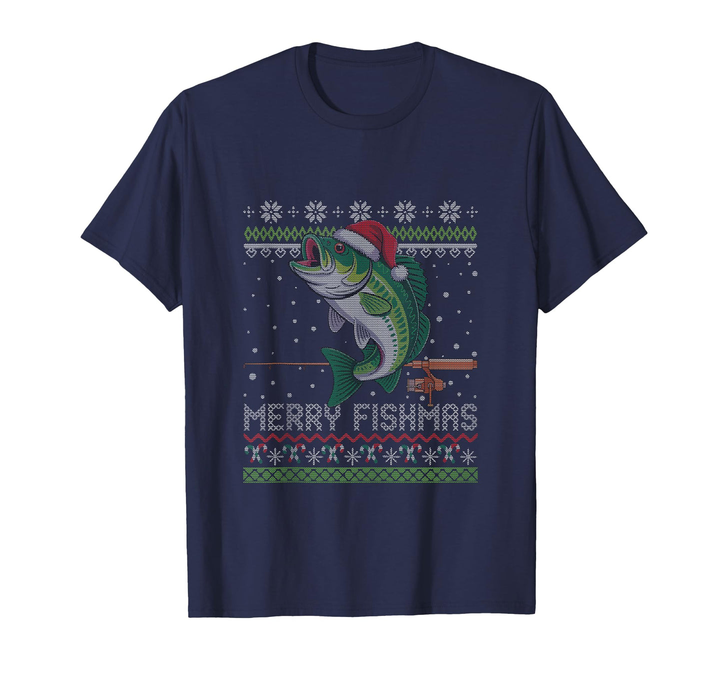 Merry Fishmas Bass Fish Funny Ugly Christmas Fishing Tank Top