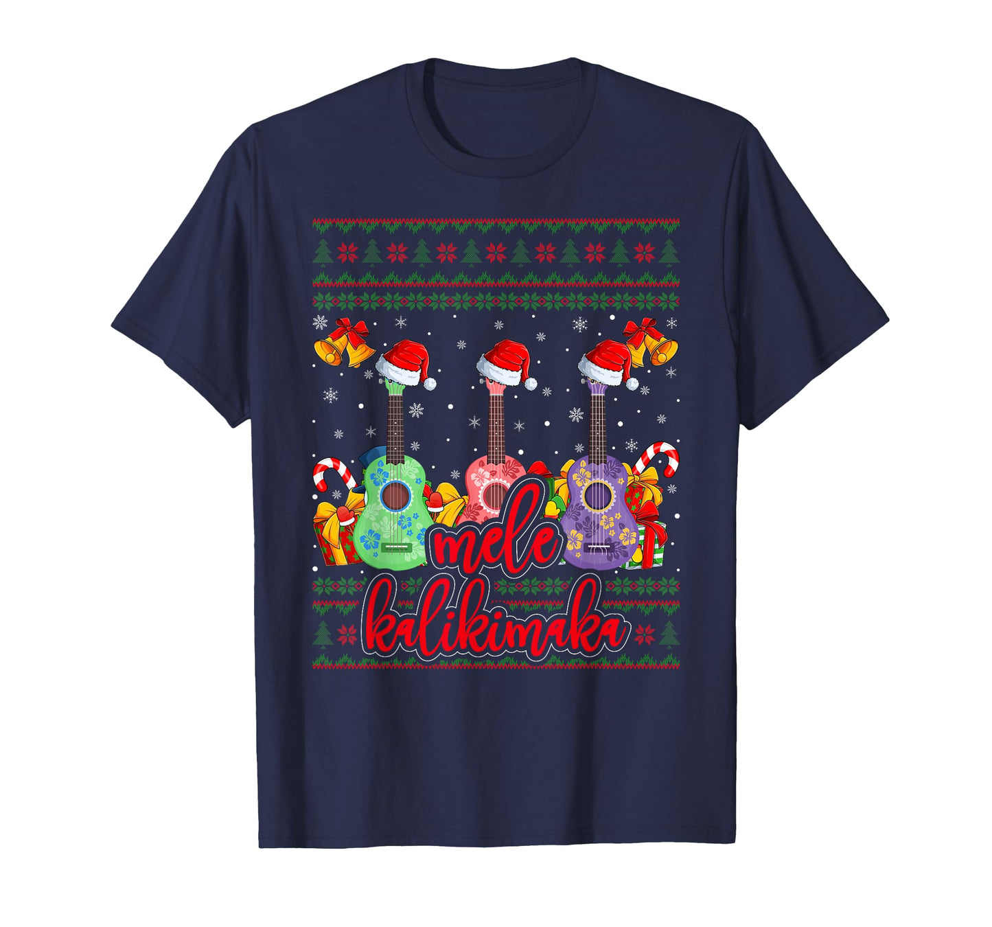 Mele Kalikimaka Ukulele Guitar Ugly Christmas Sweaters Xmas T-Shirt