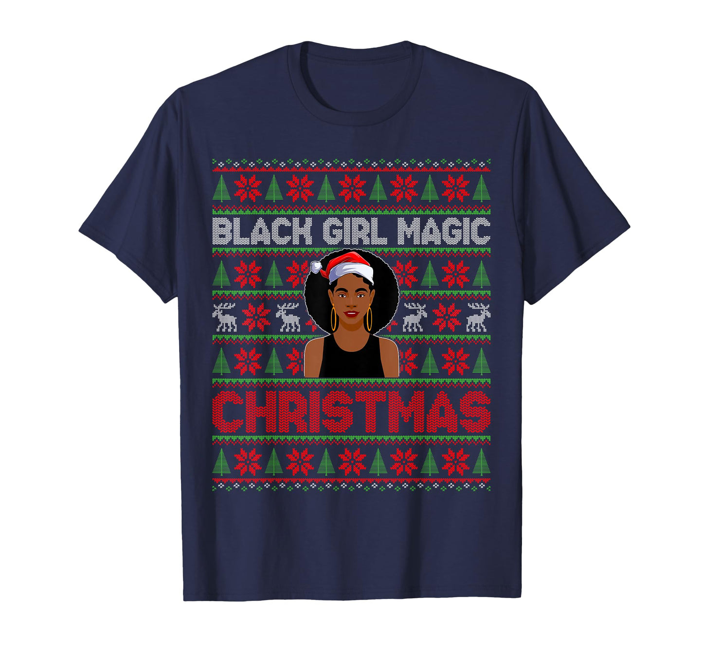 Ugly Sweater African American Black Girl Women Christmas T-Shirt