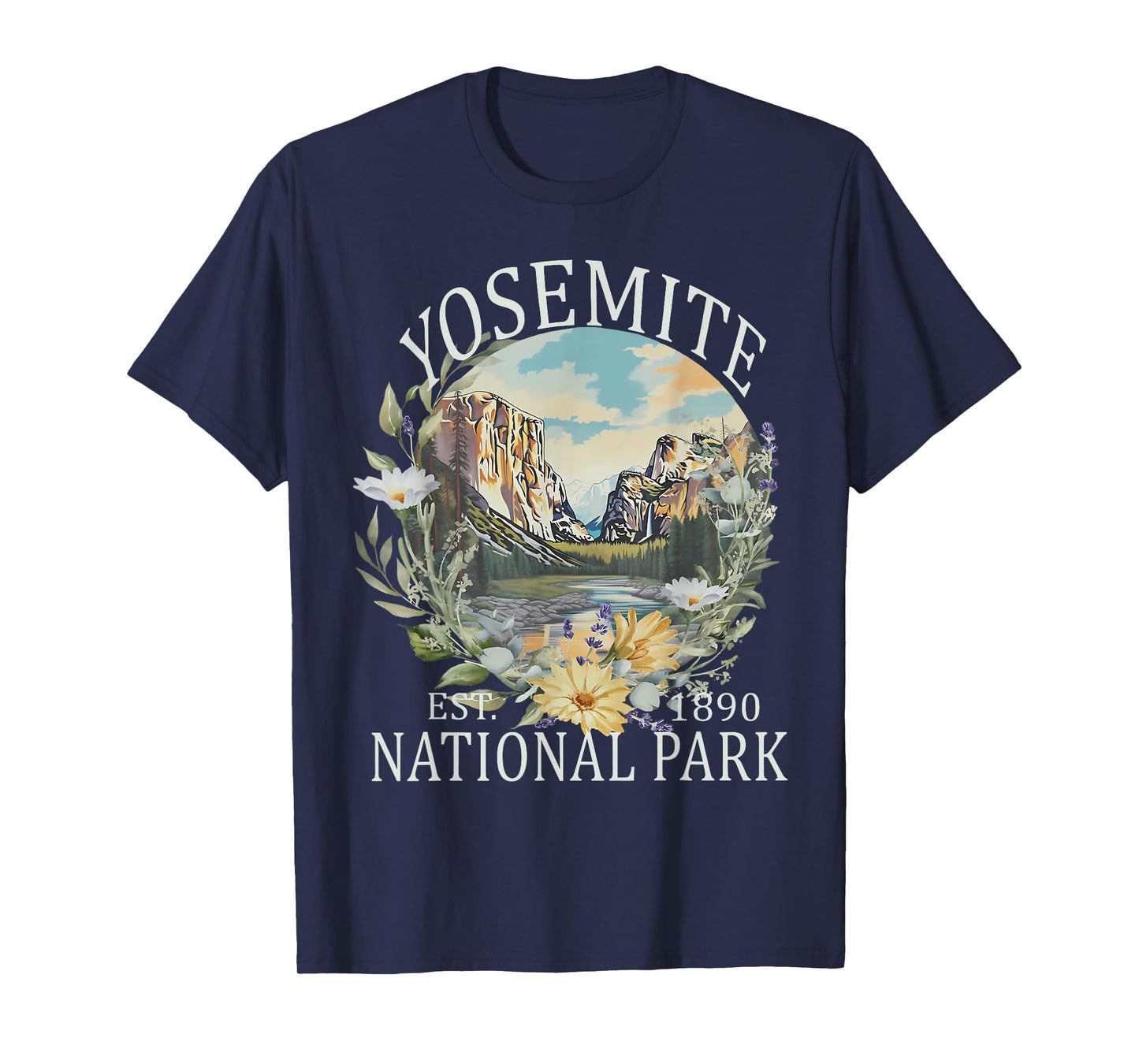 Floral Yosemite National Park USA Vintage Hiking T-Shirt