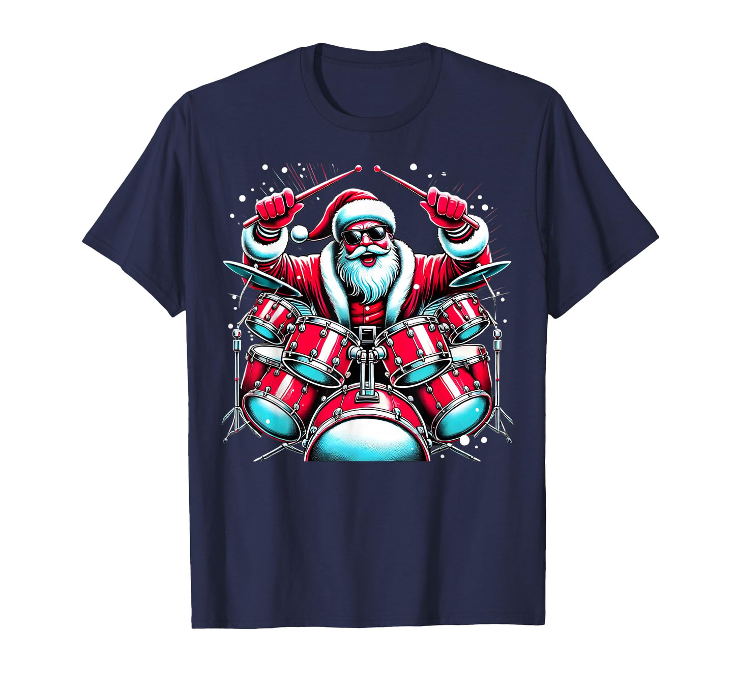 Santa Playing Drums Drum Drumming Drumset Drummer Christmas T-Shirt