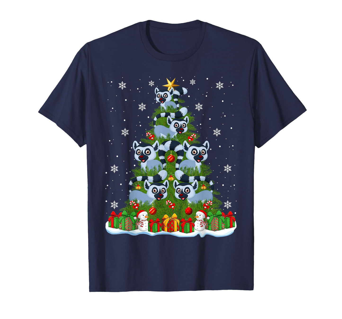 Lemur Christmas Tree Holiday Decor Funny Xmas Lights T-Shirt