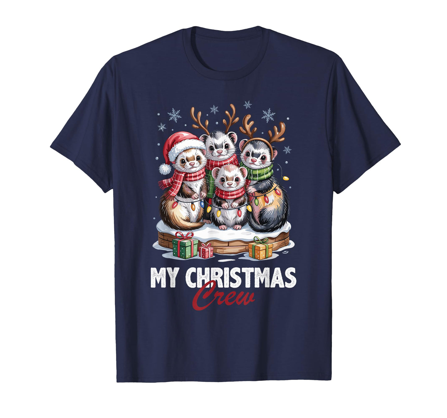 Ferret Christmas Crew Cute Pet Lovers Funny Holiday Pajama T-Shirt