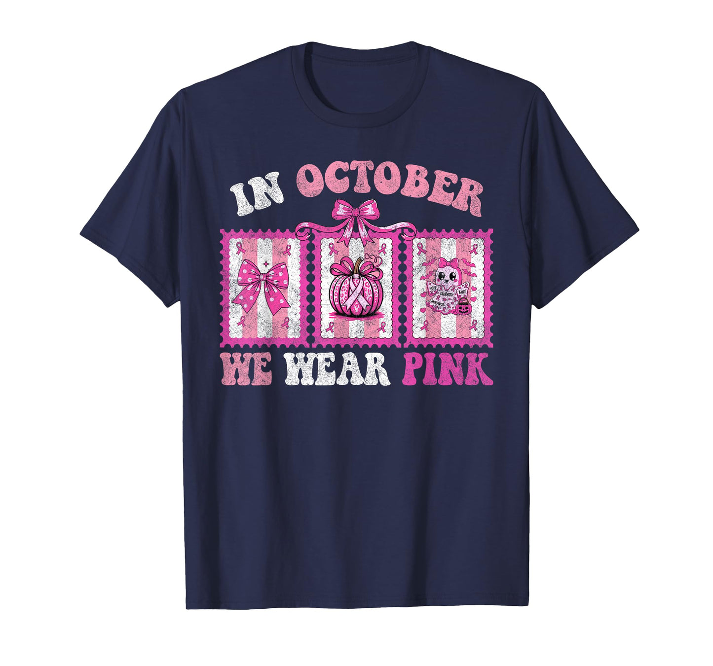 in October We Wear Pink Ghost Halloween Breast Cancer Month T-Shirt