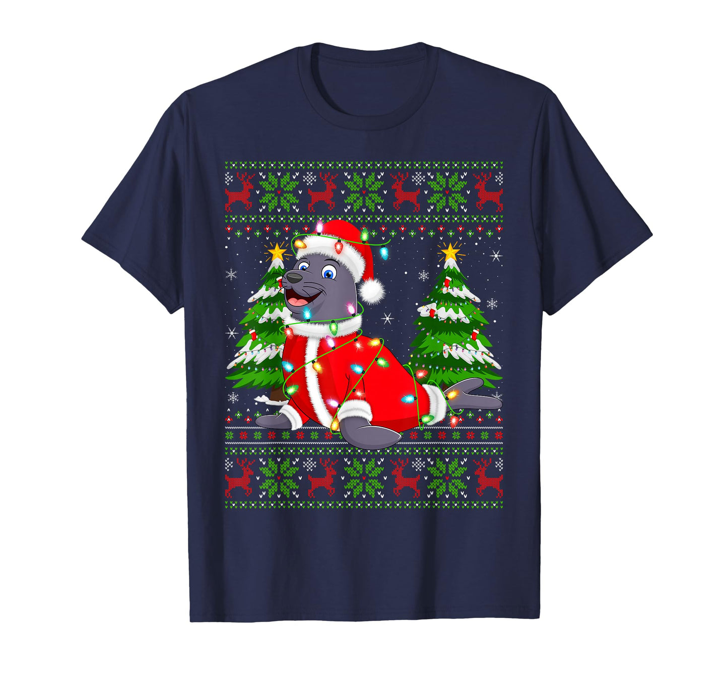 Seals Christmas Lights Santa Costume Ugly Xmas Sweaters T-Shirt