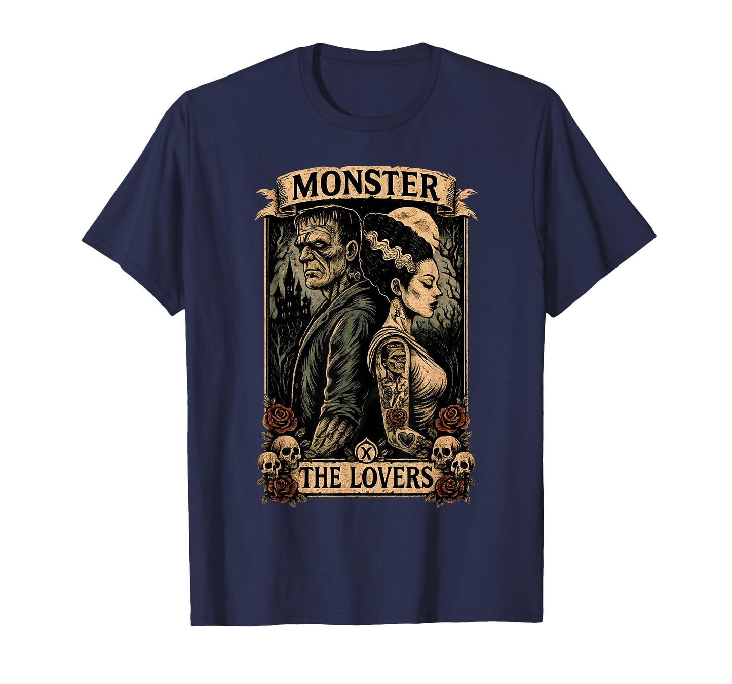 The Monster Frankenstein and Bride The Lovers Tarot Card T-Shirt