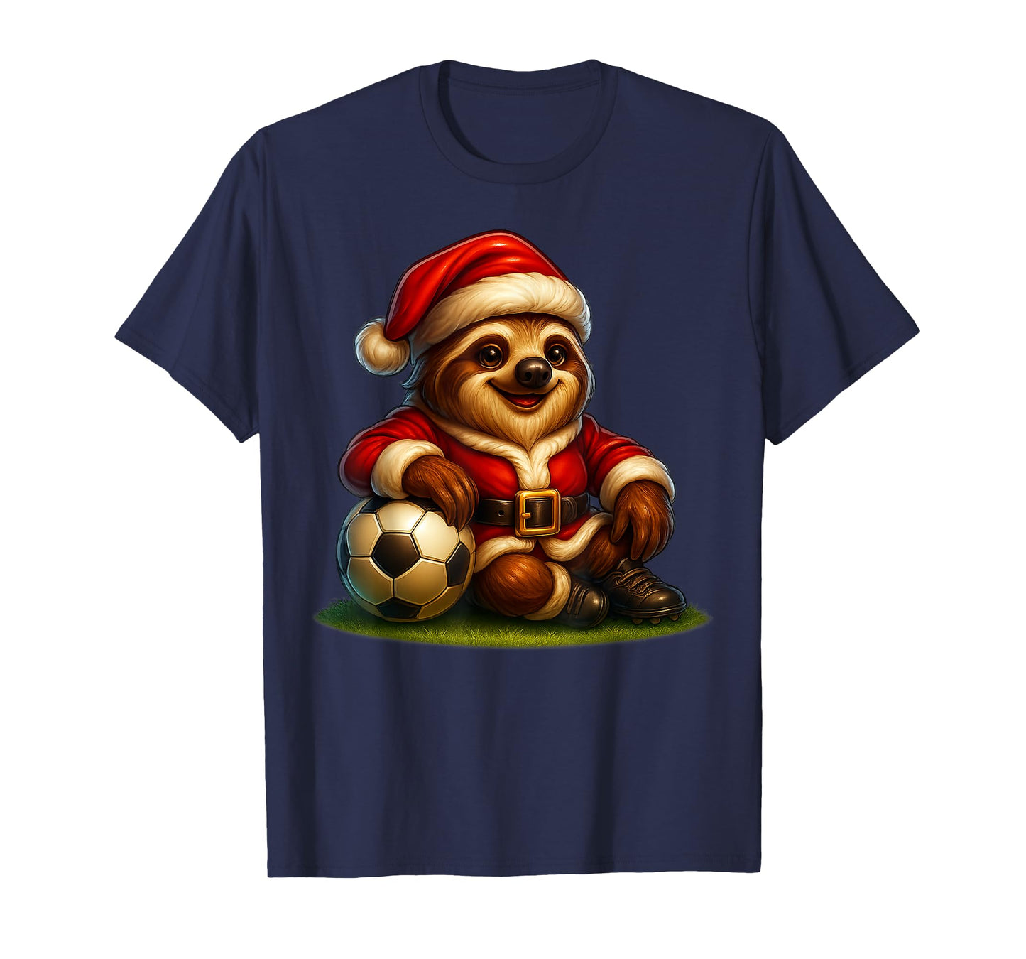 Sloth Christmas Tee Santa Playing Soccer Funny Xmas Football T-Shirt