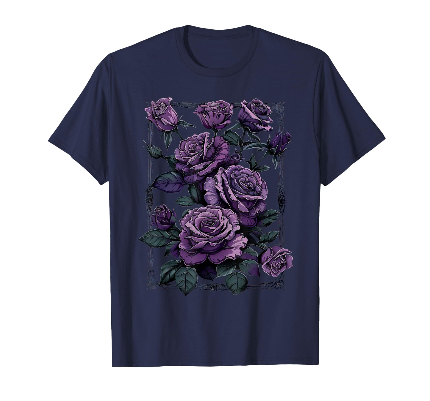 Vintage Purple Roses Flower Gothic Gardening Aesthetic Women T-Shirt