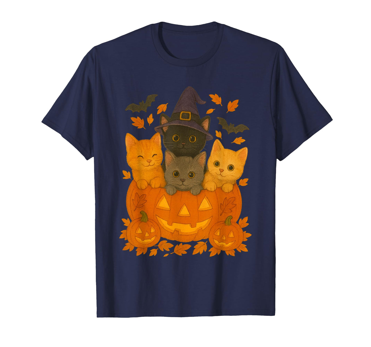 Halloween Cat Pumpkin Autumn Witch Hat Fall Charm Vibe Funny T-Shirt